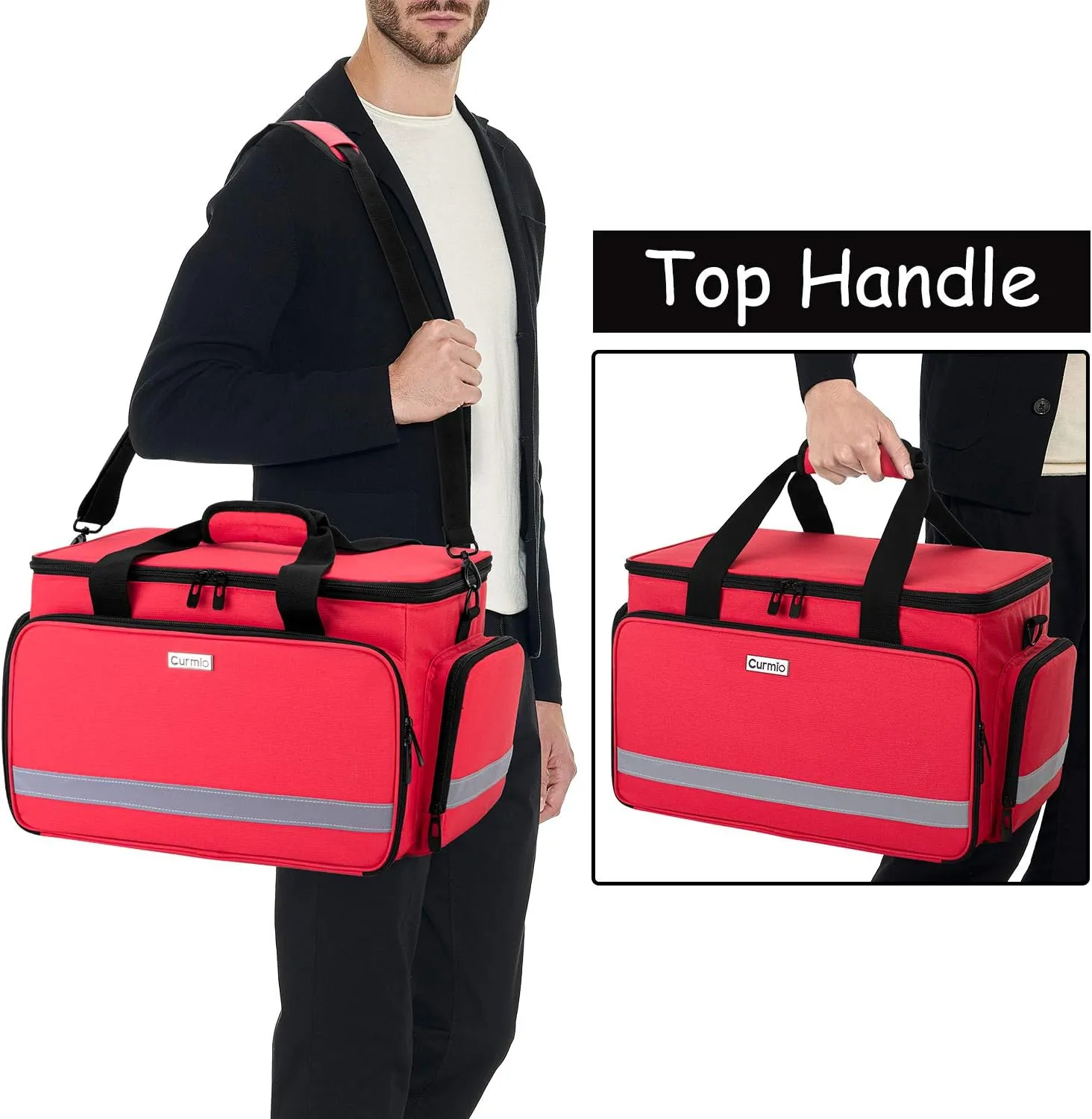 CURMIO Nurse Bag, Medical Bag Clinical Bag with Inner Dividers and No-Slip Bottom for Home Visits, Health Care, Hospice, For Nursing Students, Physical Therapists, Doctors,Red (Patent Pending)