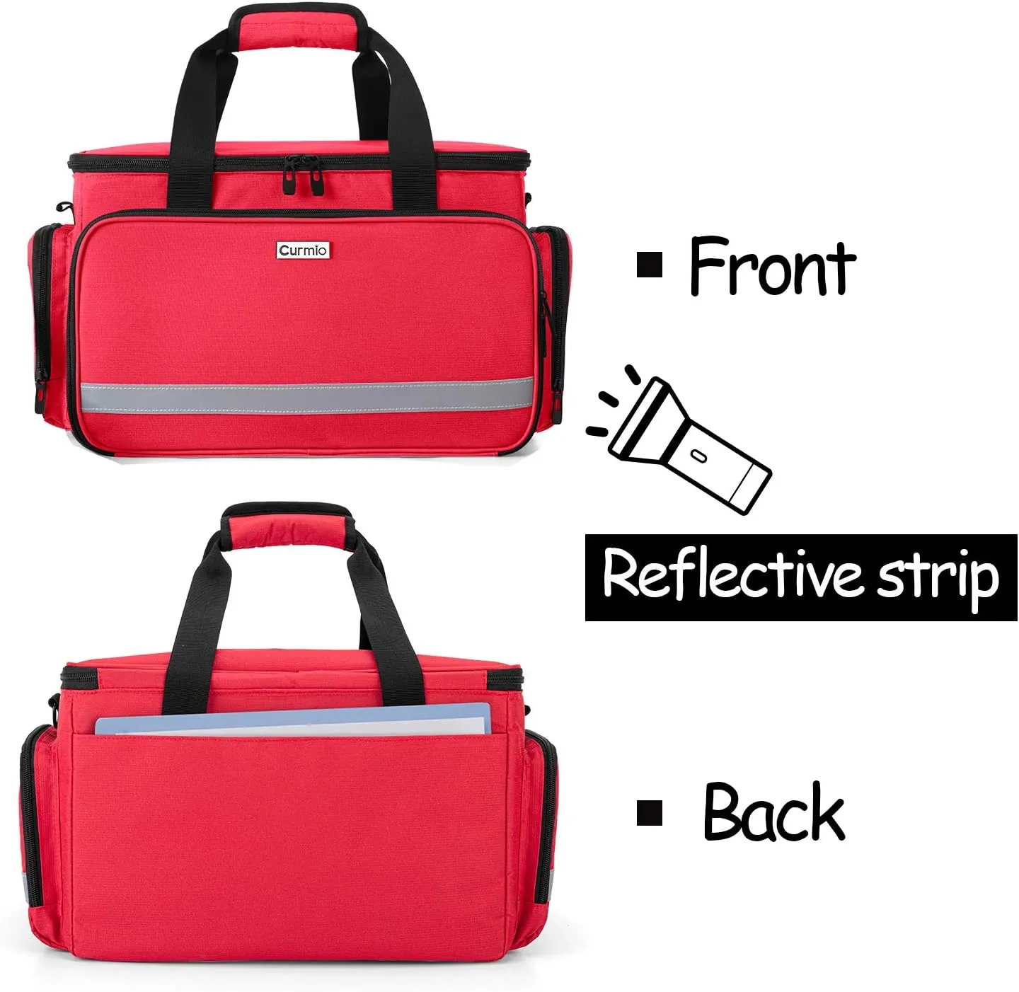 CURMIO Nurse Bag, Medical Bag Clinical Bag with Inner Dividers and No-Slip Bottom for Home Visits, Health Care, Hospice, For Nursing Students, Physical Therapists, Doctors,Red (Patent Pending)