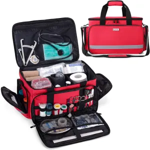 CURMIO Nurse Bag, Medical Bag Clinical Bag with Inner Dividers and No-Slip Bottom for Home Visits, Health Care, Hospice, For Nursing Students, Physical Therapists, Doctors,Red (Patent Pending)