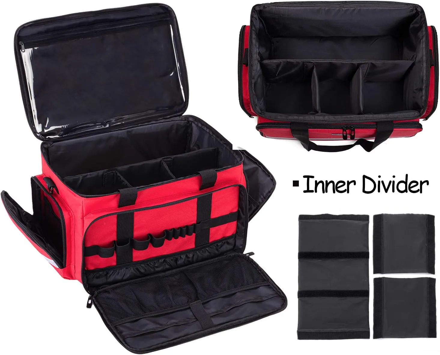 CURMIO Nurse Bag, Medical Bag Clinical Bag with Inner Dividers and No-Slip Bottom for Home Visits, Health Care, Hospice, For Nursing Students, Physical Therapists, Doctors,Red (Patent Pending)