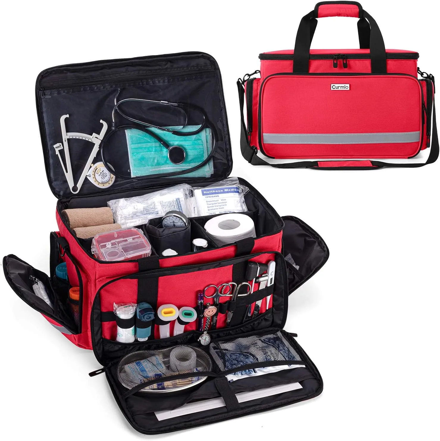 CURMIO Nurse Bag, Medical Bag Clinical Bag with Inner Dividers and No-Slip Bottom for Home Visits, Health Care, Hospice, For Nursing Students, Physical Therapists, Doctors,Red (Patent Pending)