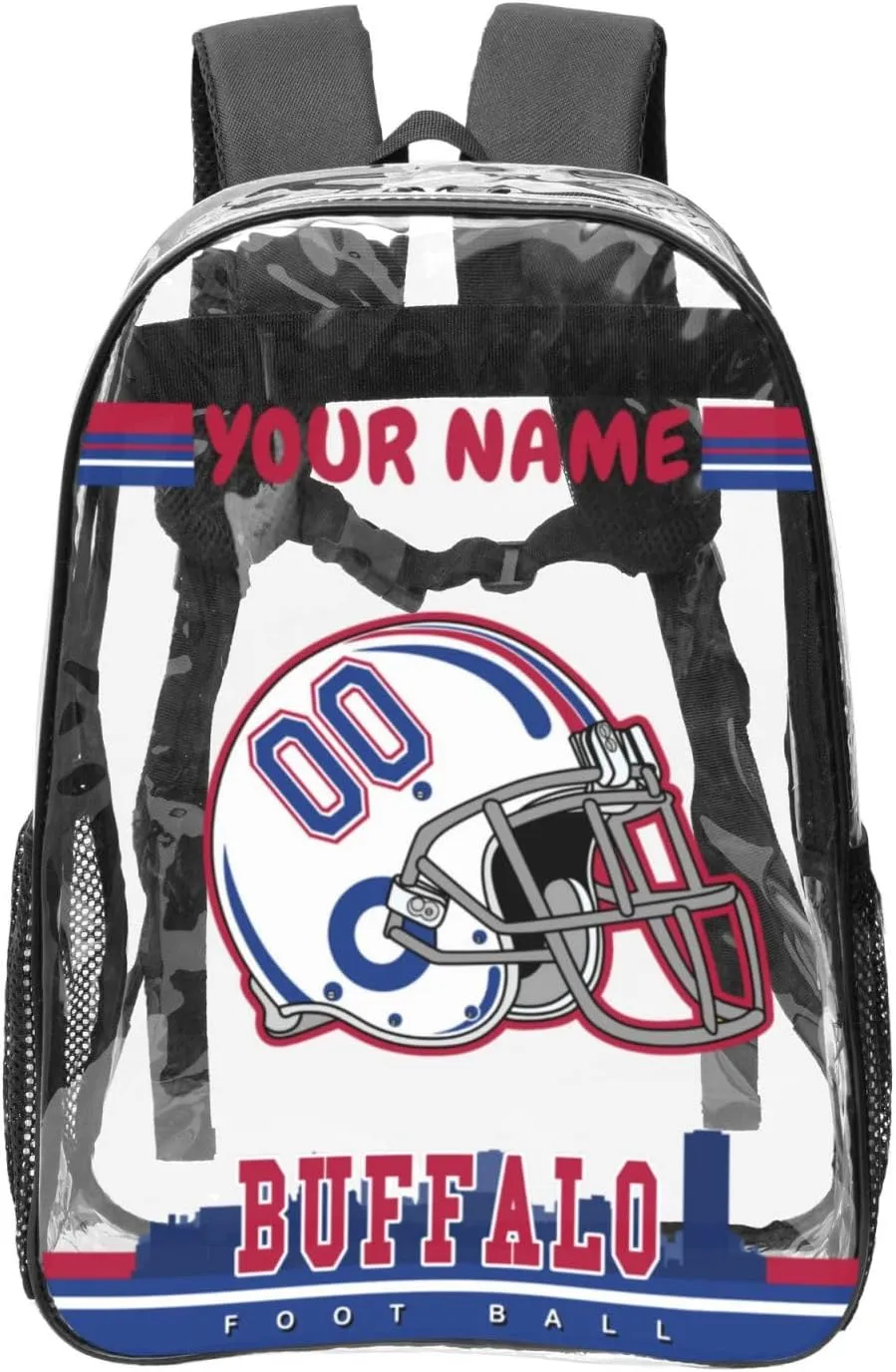 Custom Buffalo Backpack Personalized Clear Backpack With Name And Number，Large Capacity Transparent Laptop Bag Football Style Casual Daypack Gifts For Men Women Fans