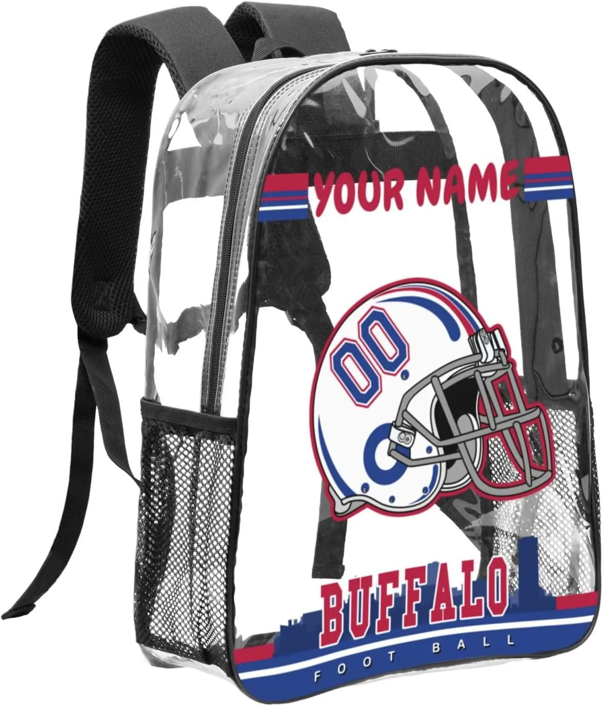 Custom Buffalo Backpack Personalized Clear Backpack With Name And Number，Large Capacity Transparent Laptop Bag Football Style Casual Daypack Gifts For Men Women Fans