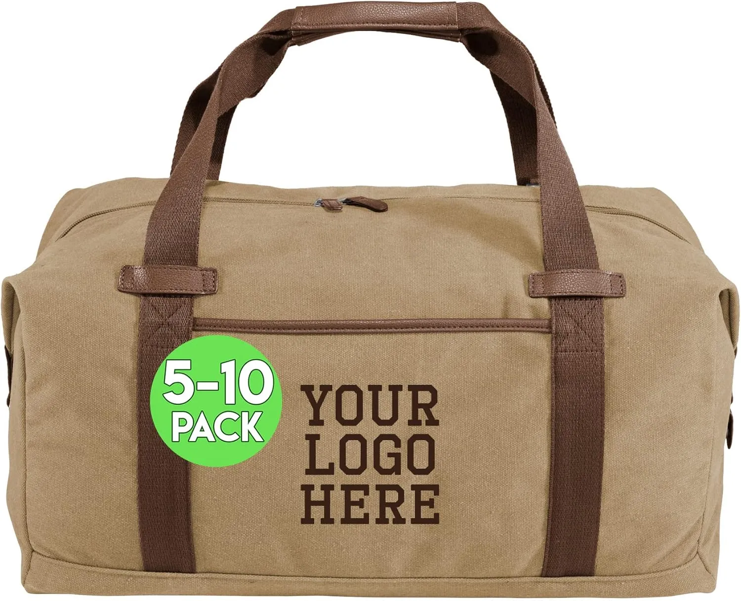 Custom Canvas Duffel Bag for Men Women, 5 or 10 Pack - Add Your Logo - Personalized Weekender Bag for Gym, Overnight, Travel