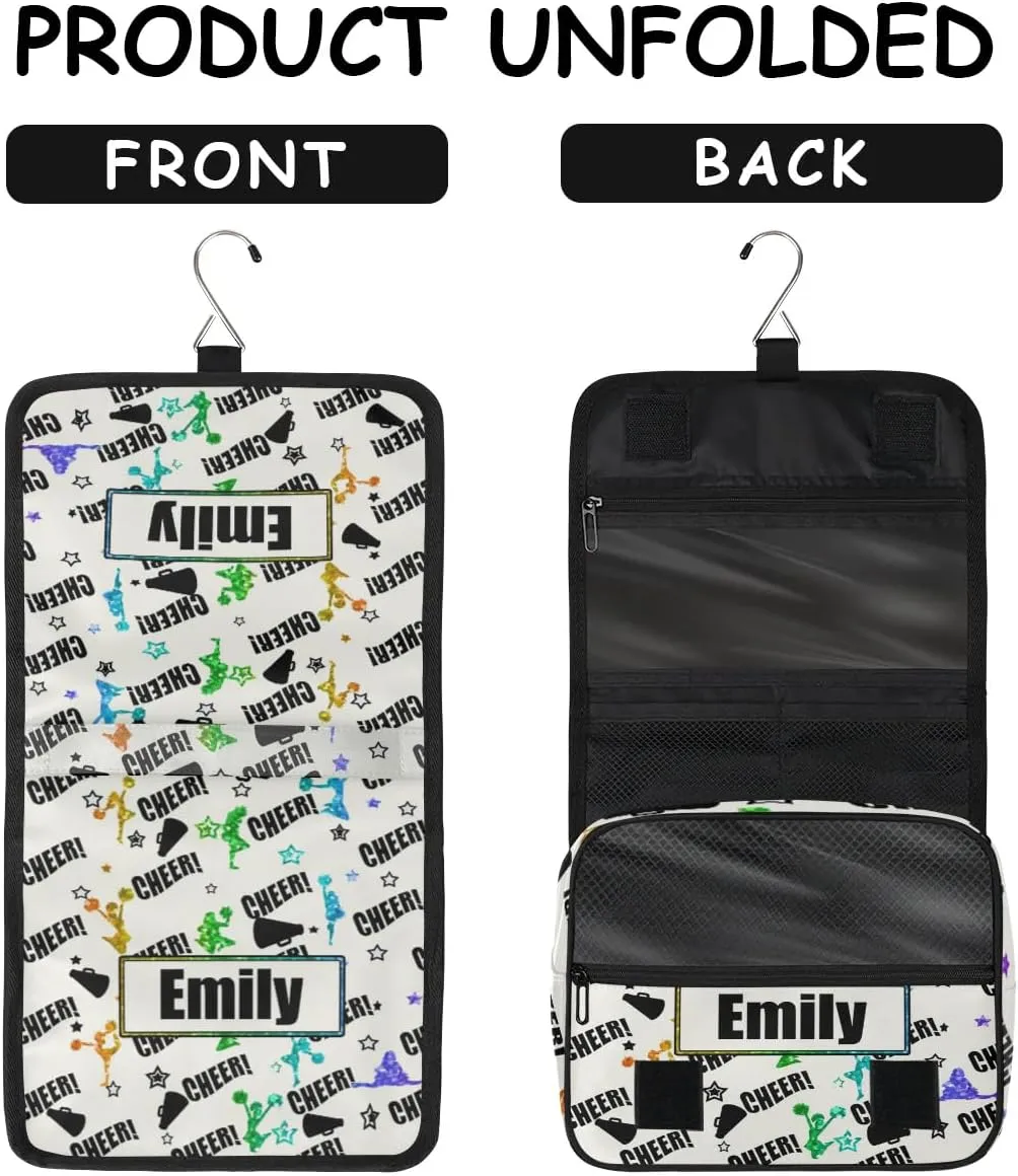 Custom Cheer Makeup Bag Cosmetic Cheerleading Case Personalized Cheer Toiletry Bags Cheerleader Gifts Travel Toiletry Bag with Hanging Hook, Rainbow Pattern