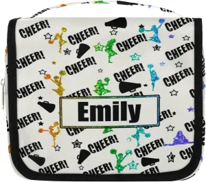 Custom Cheer Makeup Bag Cosmetic Cheerleading Case Personalized Cheer Toiletry Bags Cheerleader Gifts Travel Toiletry Bag with Hanging Hook, Rainbow Pattern