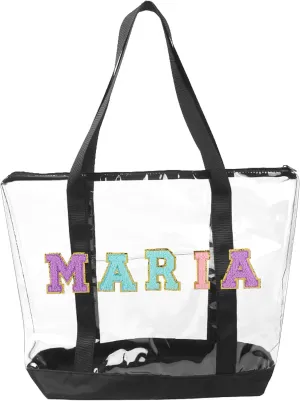 Custom Clear Tote Bag Personalized Tote Bag with Letter Patches Teacher Tote Bag Handbag Transparent Bag for Women