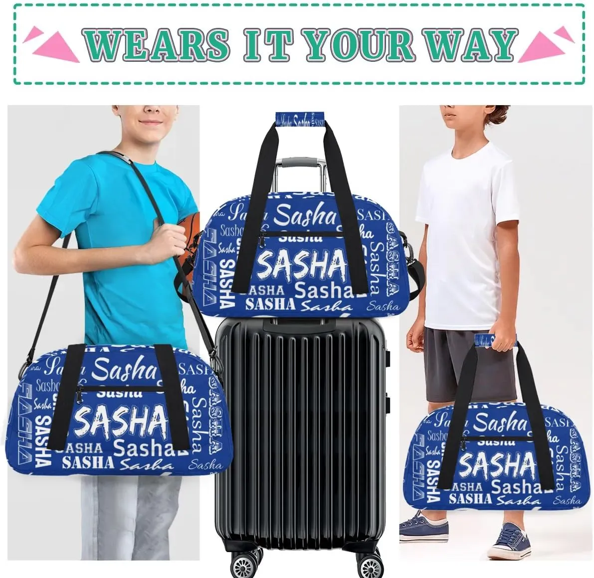 Custom Dance Gym Bags for Women, Personalized Name Sport Duffel Bag Weekender Bags Travel Duffel Bag Cobalt Blue Gifts
