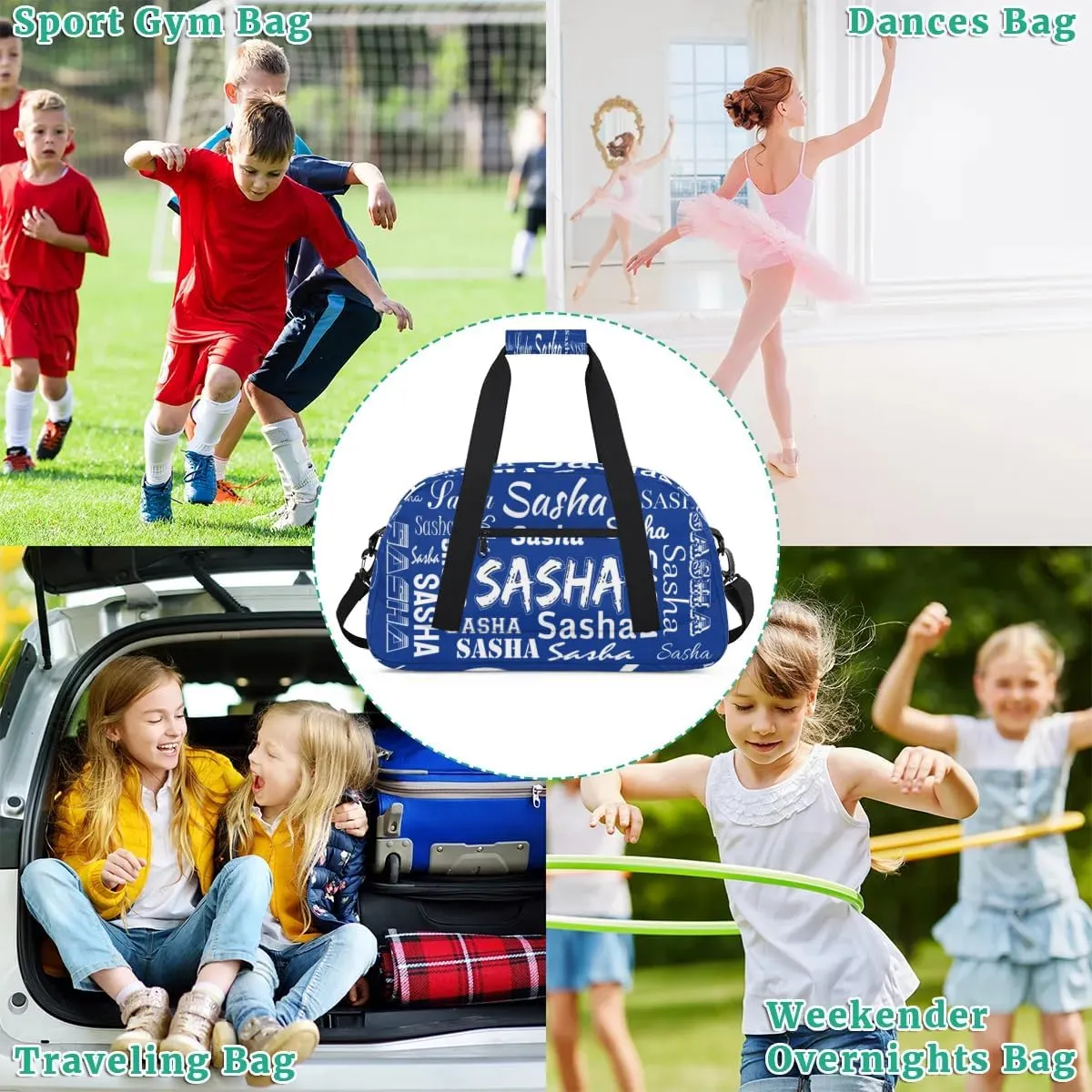 Custom Dance Gym Bags for Women, Personalized Name Sport Duffel Bag Weekender Bags Travel Duffel Bag Cobalt Blue Gifts