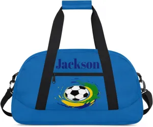 Custom Kids Duffel Bags with Name - Lightweight Gym Bag for Boys & Girls, Personalized Sports Backpack for Workout, and Travel Football Blue