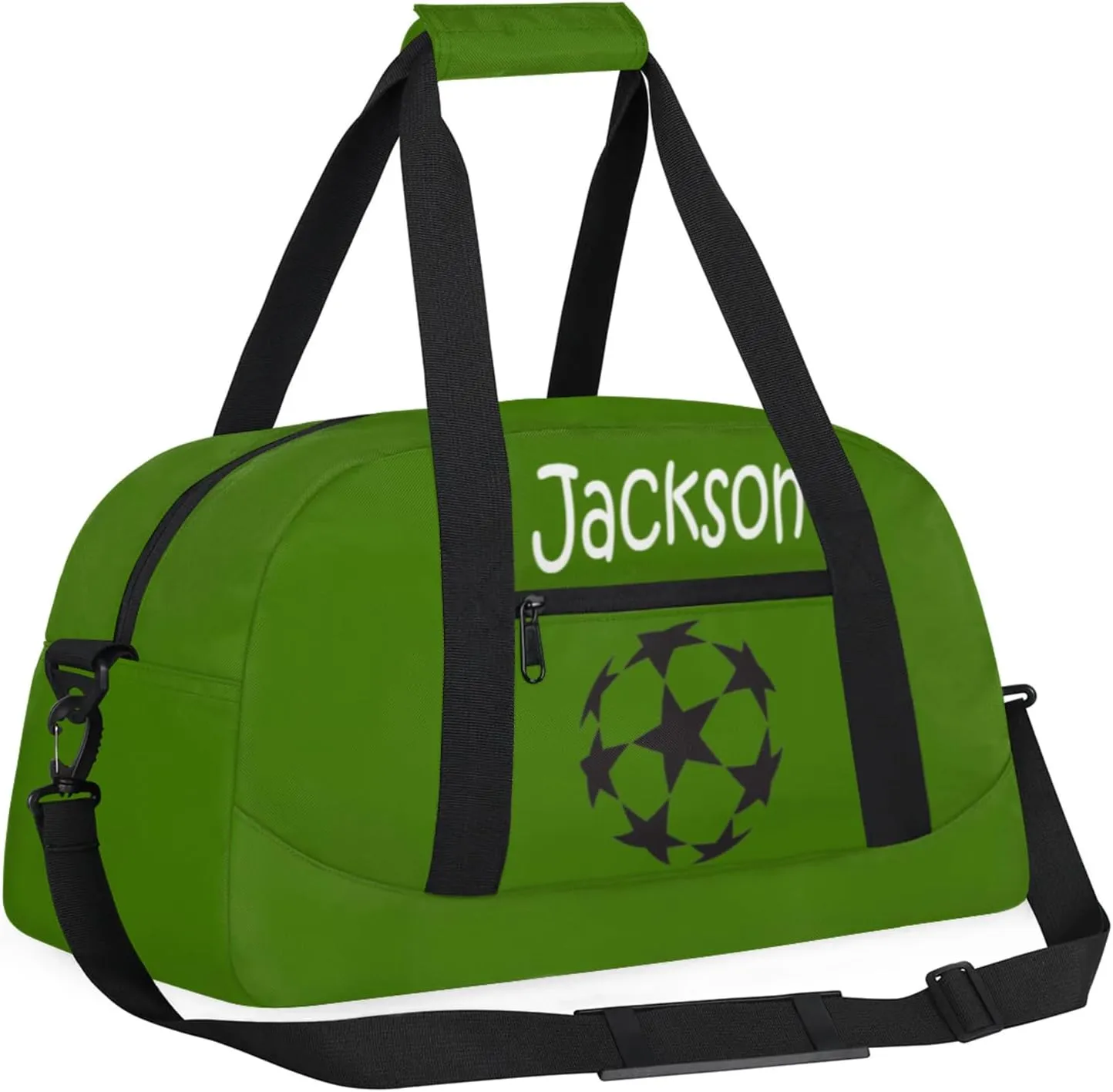Custom Kids Duffel Bags with Name - Lightweight Gym Bag for Boys & Girls, Personalized Sports Backpack for Workout, and Travel Green Star Ball