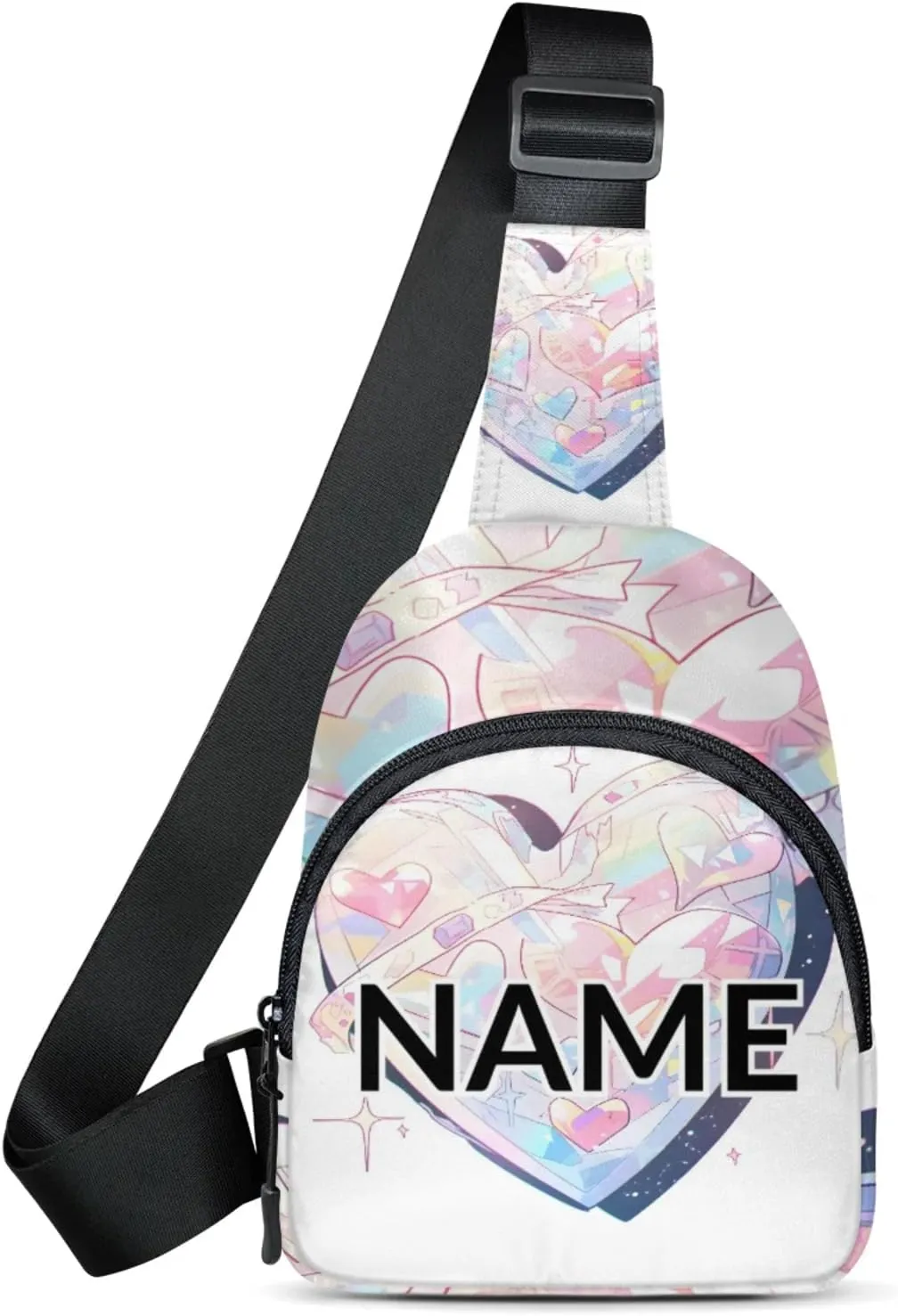 Custom Sling Bag Heart Cute Cross Body Customize Chest Bag Fashion Rhinestone Daypack for Outdoors Travel Hiking Sports