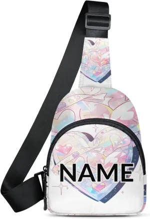 Custom Sling Bag Heart Cute Cross Body Customize Chest Bag Fashion Rhinestone Daypack for Outdoors Travel Hiking Sports