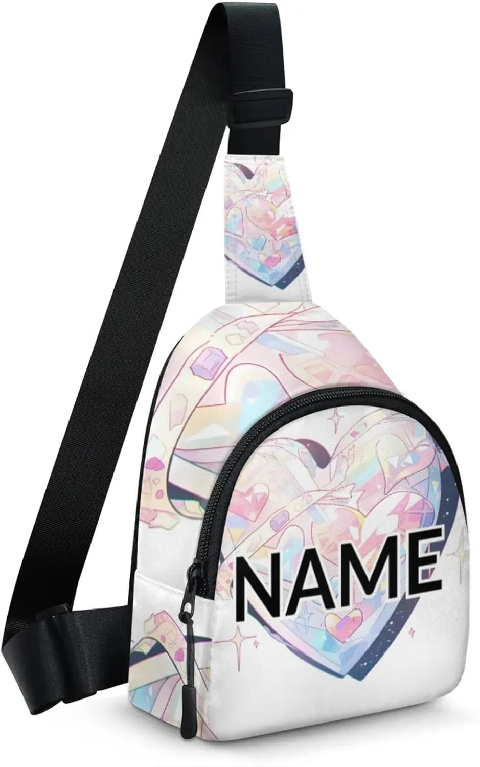 Custom Sling Bag Heart Cute Cross Body Customize Chest Bag Fashion Rhinestone Daypack for Outdoors Travel Hiking Sports