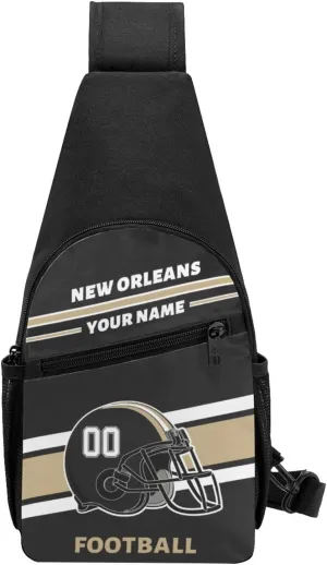 Custom Sling Bag, Personalized New Orleans Crossbody Bags for Men Women, Customize Name and Number Sling Shoulder Backpack, Chest Bag Hiking Travel Daypack for Outdoor