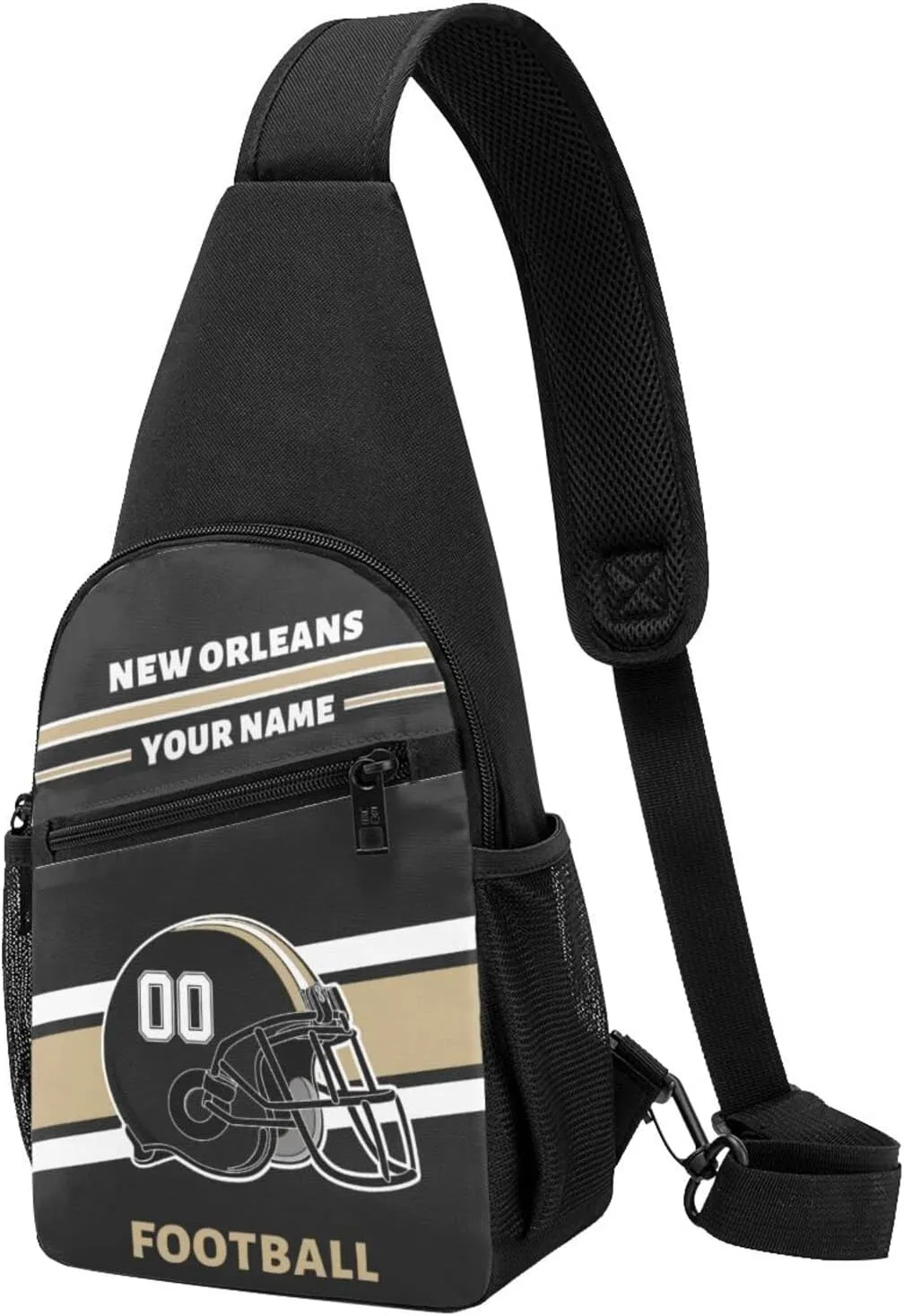 Custom Sling Bag, Personalized New Orleans Crossbody Bags for Men Women, Customize Name and Number Sling Shoulder Backpack, Chest Bag Hiking Travel Daypack for Outdoor