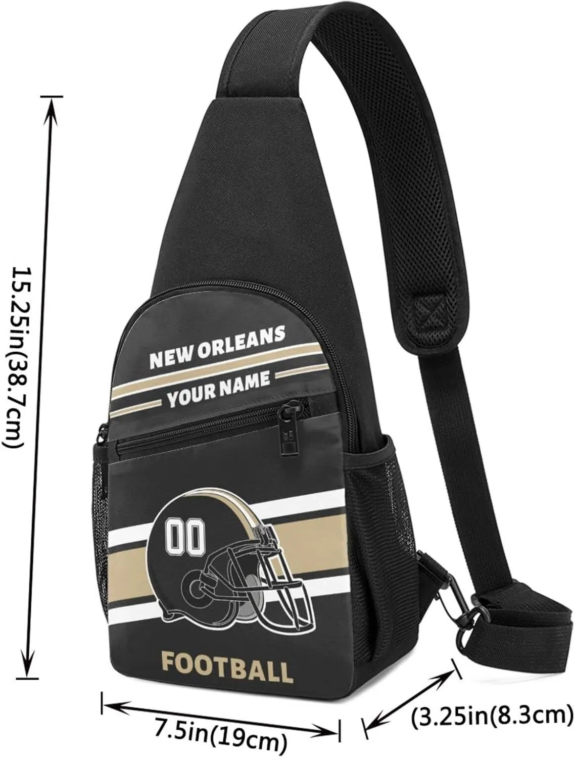 Custom Sling Bag, Personalized New Orleans Crossbody Bags for Men Women, Customize Name and Number Sling Shoulder Backpack, Chest Bag Hiking Travel Daypack for Outdoor