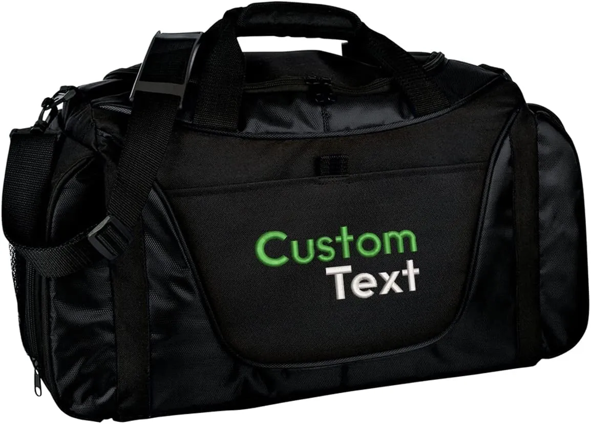 Custom Sport Duffel Bags for Men, Women, Medium Two-Tone, Black - Your Name - Personalized Weekender Bag for Gym, Overnight, Travel