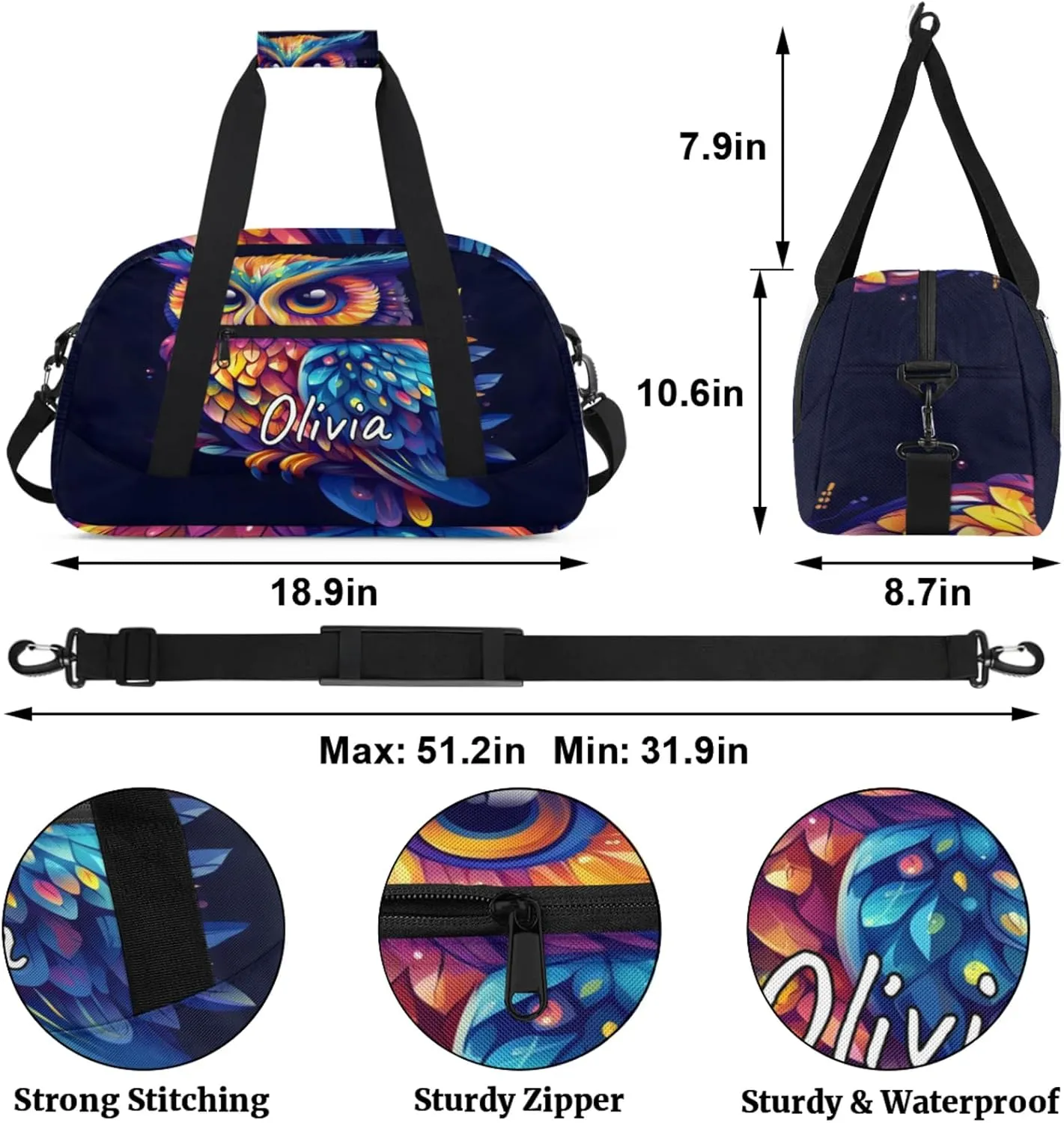 Custom Sports Gym Bag Personalized Name Travel Duffel Bag
