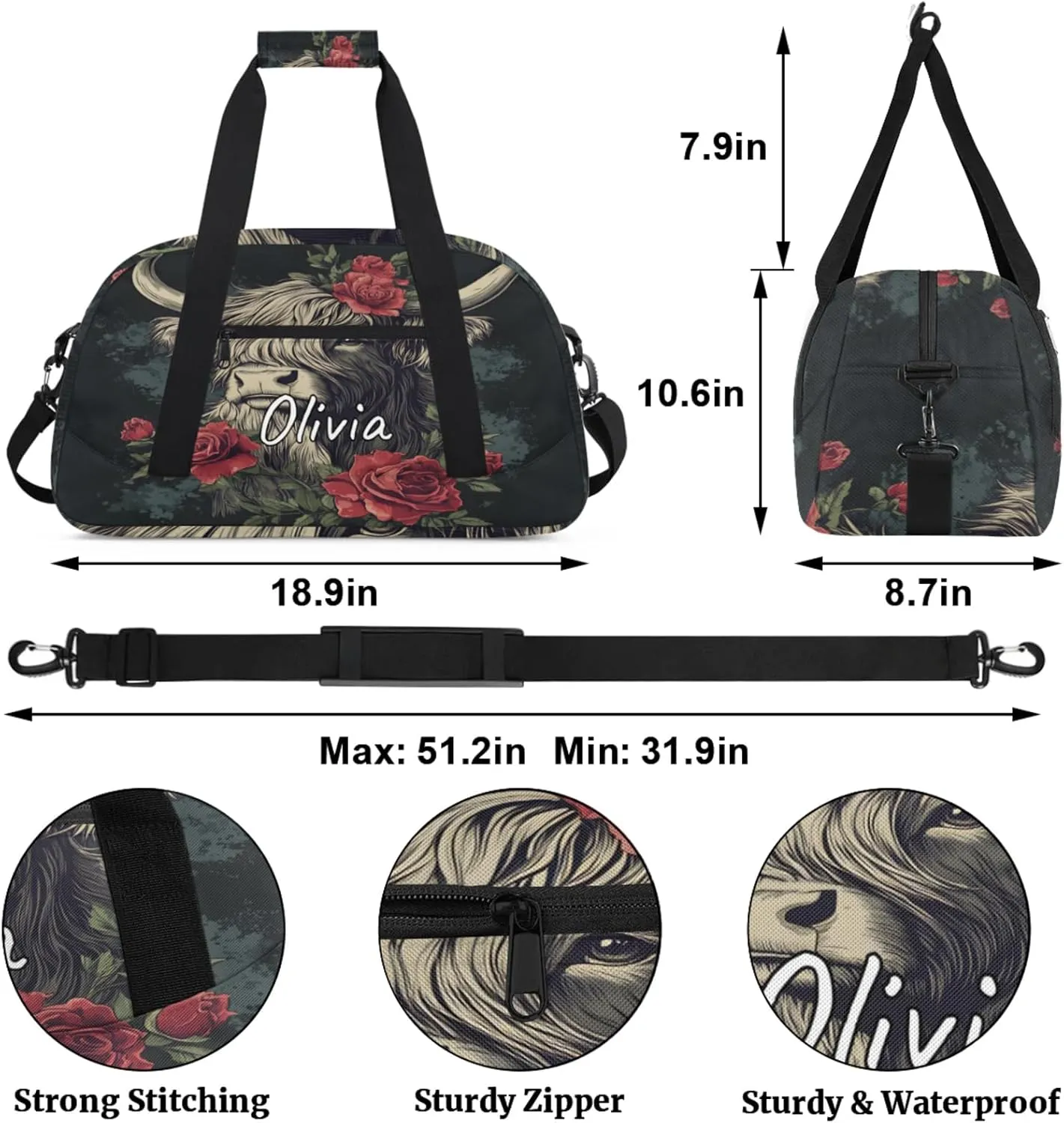 Custom Sports Gym Bag Personalized Name Travel Duffel Bag