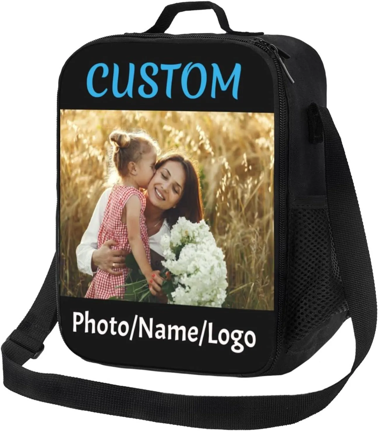 Customizable Upgrade Lunch Tote Box Personalized Your Name or Picture Insulated Cooler Lunch Bag custom Reusable Picnic Bag Tote with Adjustable Shoulder Strap and 3-Deck Protection