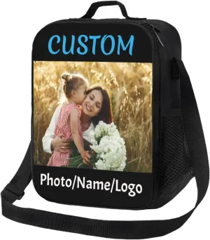Customizable Upgrade Lunch Tote Box Personalized Your Name or Picture Insulated Cooler Lunch Bag custom Reusable Picnic Bag Tote with Adjustable Shoulder Strap and 3-Deck Protection
