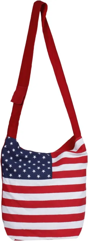 Cute American Flag Canvas Sling Bag-Cum-Jhola Bag - Stars & Stripes Hobo Style (Made in India)