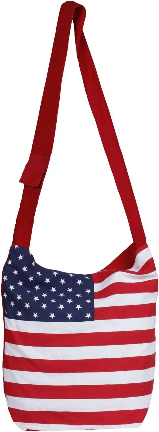 Cute American Flag Canvas Sling Bag-Cum-Jhola Bag - Stars & Stripes Hobo Style (Made in India)