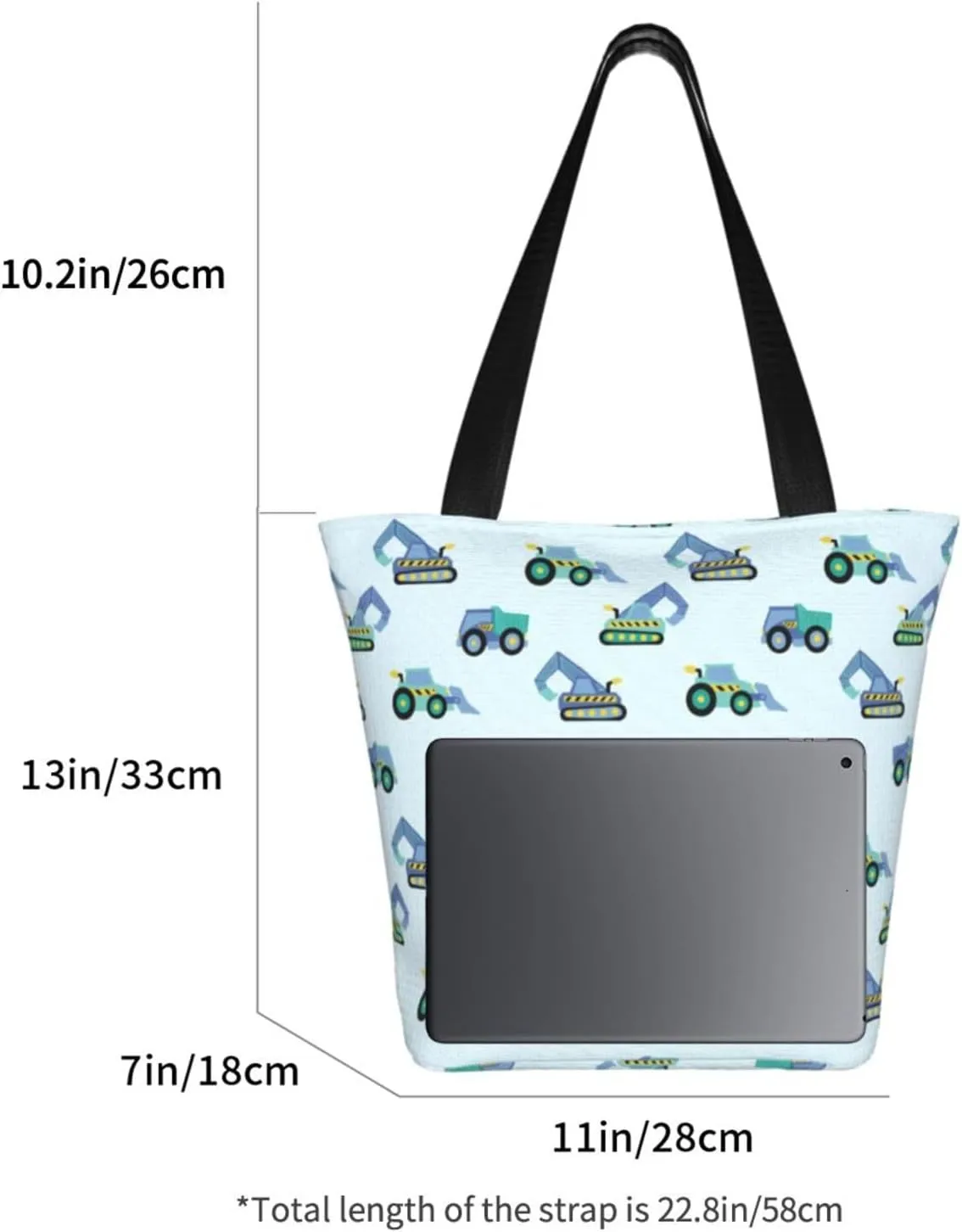 Cute Automobile Doodle Excavator Truck Women's Tote Bag Lightweight Shopping Handbag Travel Shoulder Bag With Zipper