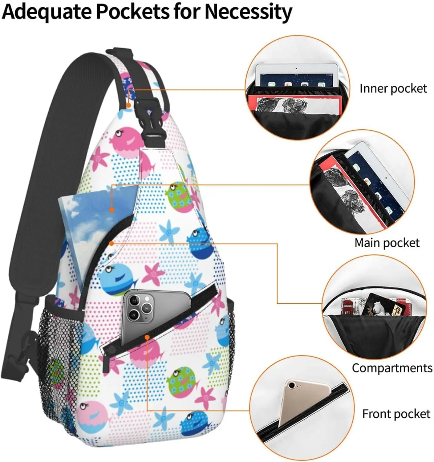 Cute bee flower Chest Bags Crossbody Sling Bag Shoulder Bag Travel Hiking Daypack For Men Women
