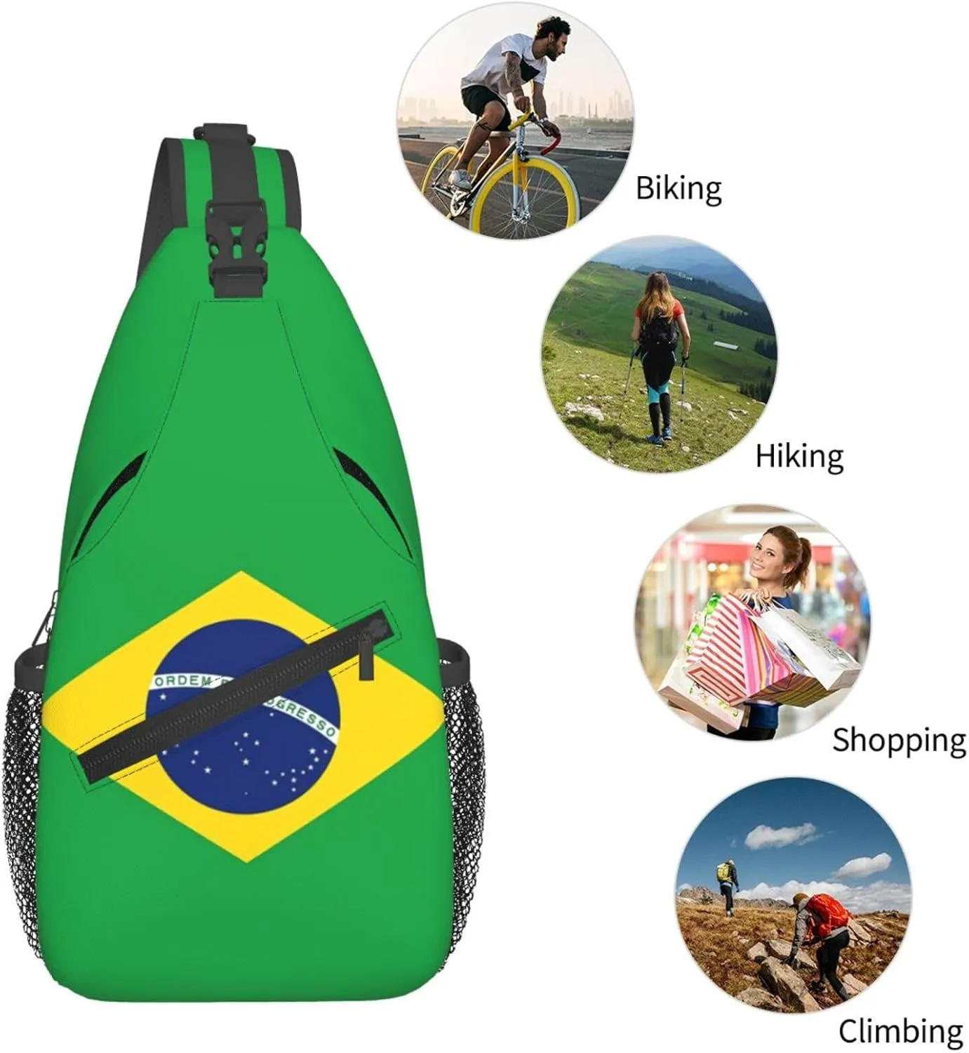 Cute Brazil Flag Sling Backpack Multipurpose Crossbody Sling Bag Travel Hiking Crossbody Shoulder Bag Backpack