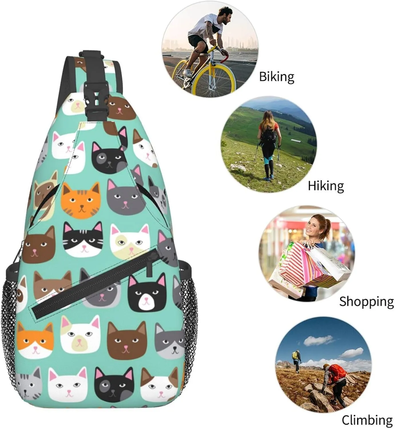 Cute Cat Sling Bags Women Men Lightweight Crossbody Cats Backpack Shoulder Bag for Sports Outdoor Chest Bag