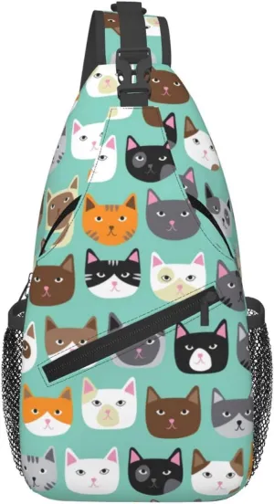 Cute Cat Sling Bags Women Men Lightweight Crossbody Cats Backpack Shoulder Bag for Sports Outdoor Chest Bag