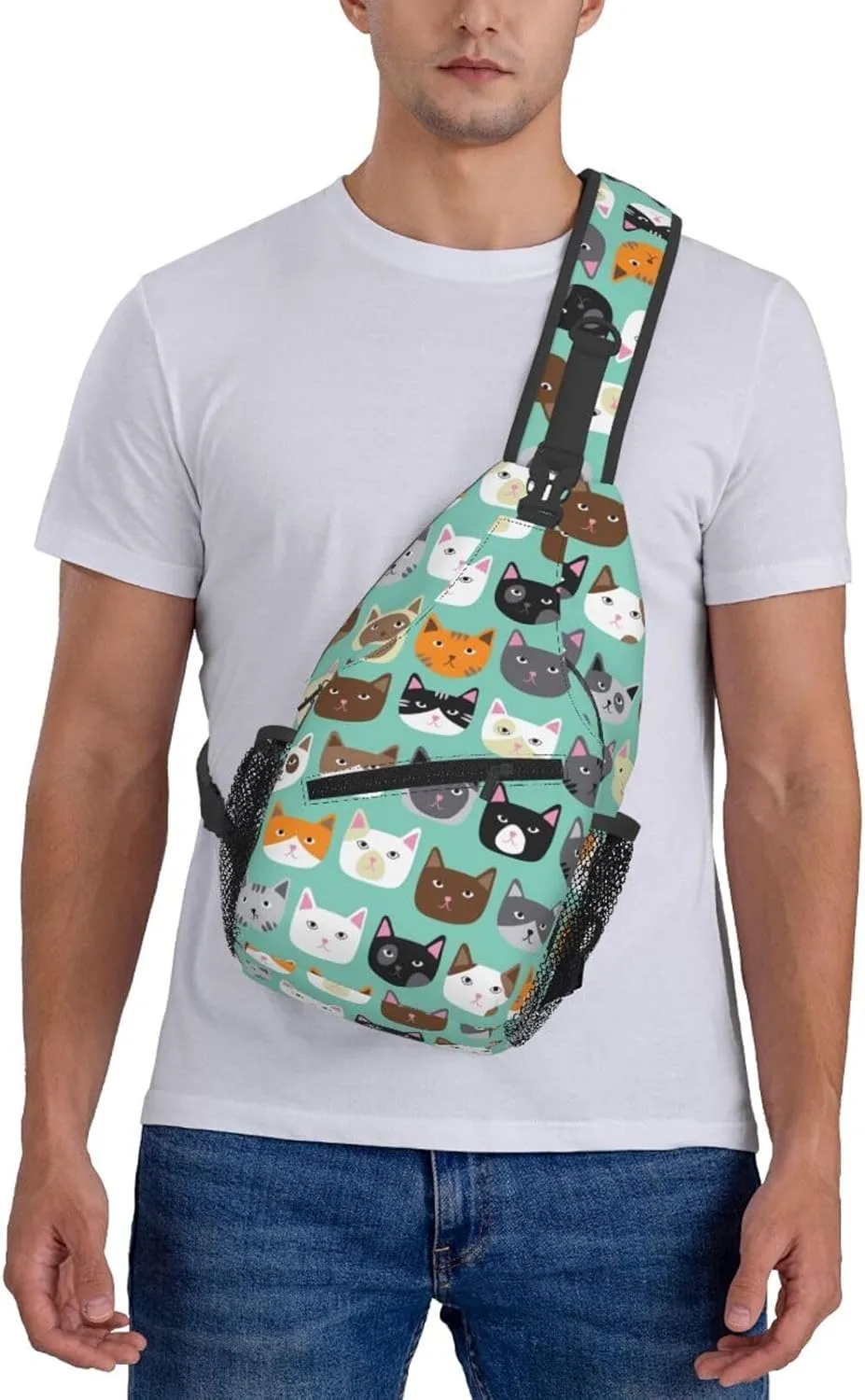Cute Cat Sling Bags Women Men Lightweight Crossbody Cats Backpack Shoulder Bag for Sports Outdoor Chest Bag