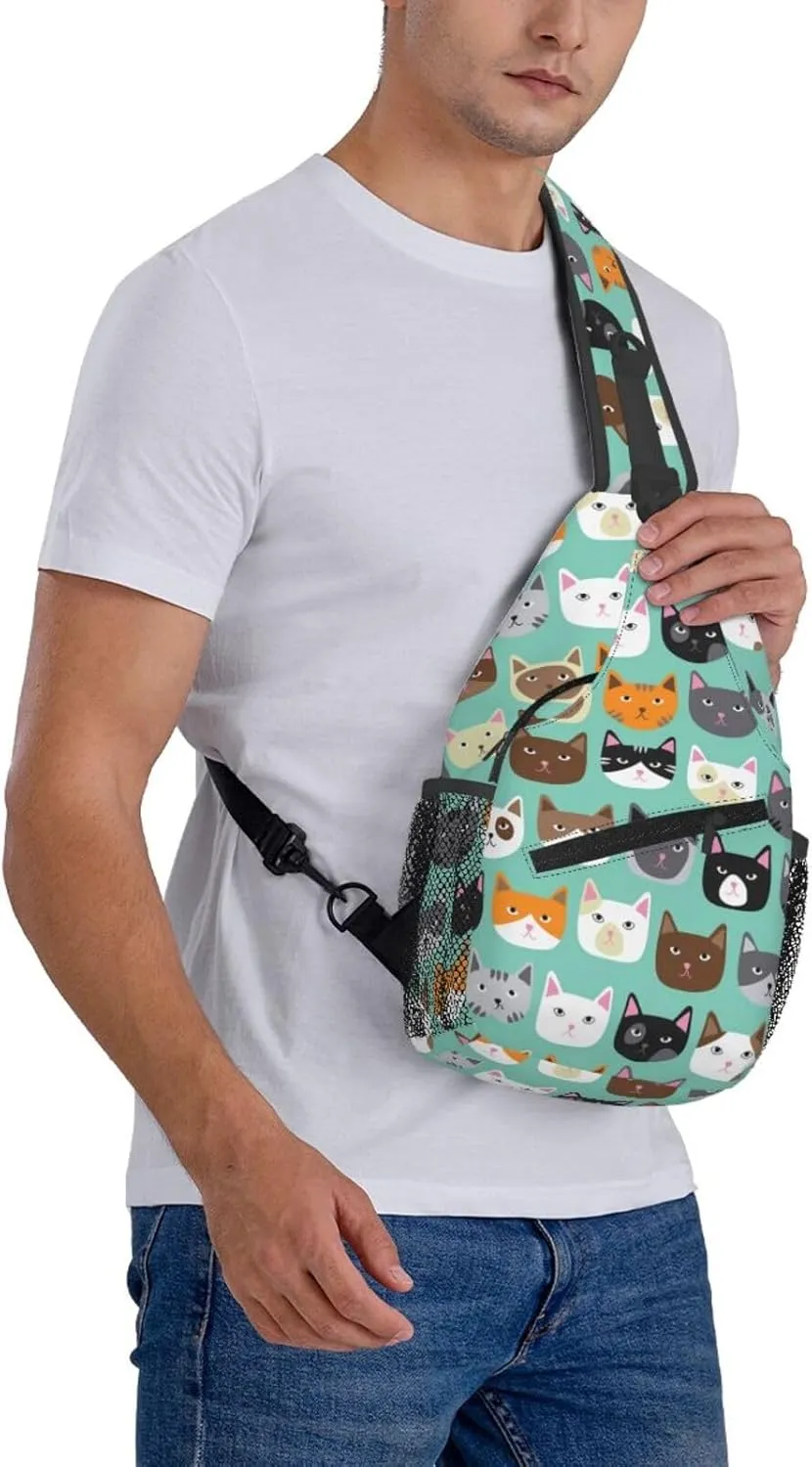 Cute Cat Sling Bags Women Men Lightweight Crossbody Cats Backpack Shoulder Bag for Sports Outdoor Chest Bag