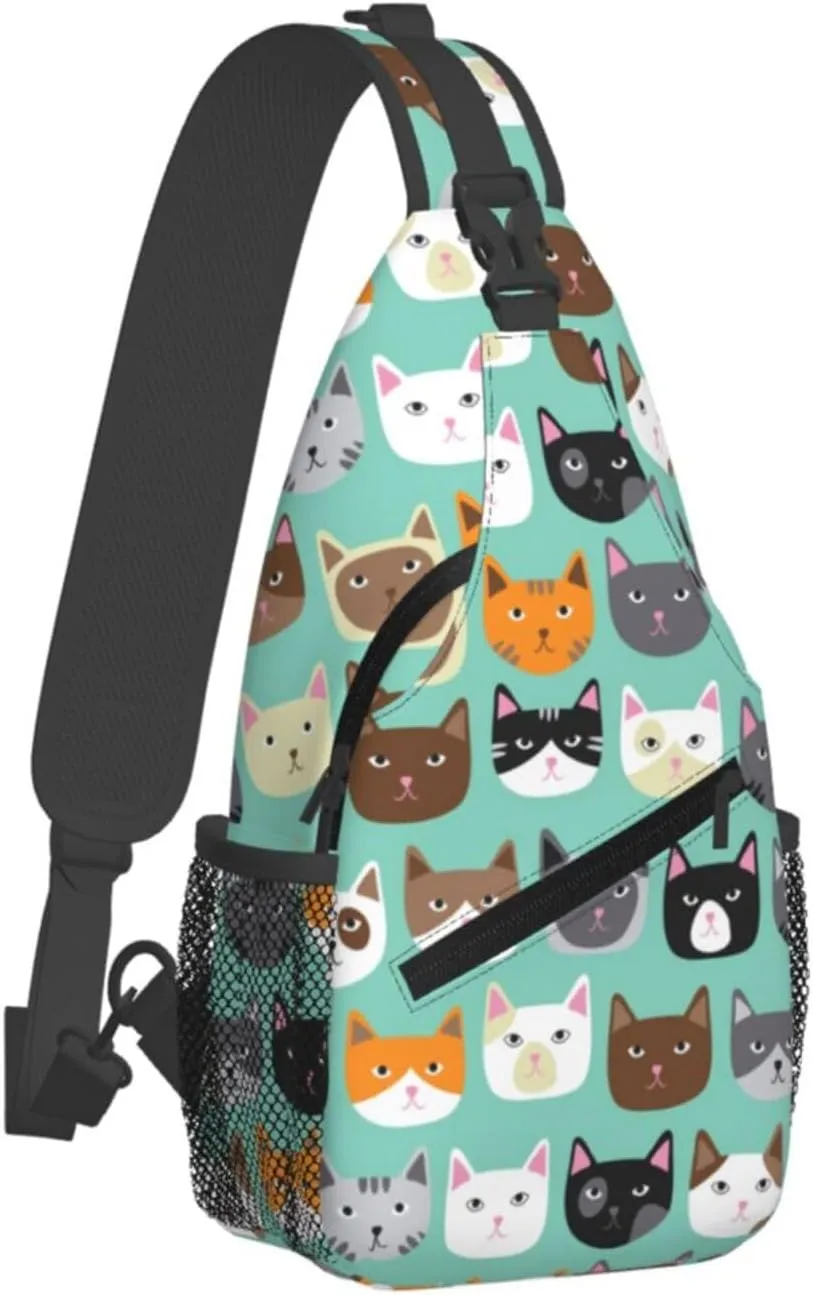 Cute Cat Sling Bags Women Men Lightweight Crossbody Cats Backpack Shoulder Bag for Sports Outdoor Chest Bag