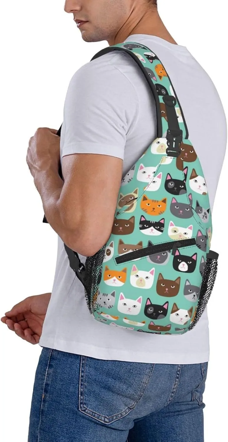 Cute Cat Sling Bags Women Men Lightweight Crossbody Cats Backpack Shoulder Bag for Sports Outdoor Chest Bag