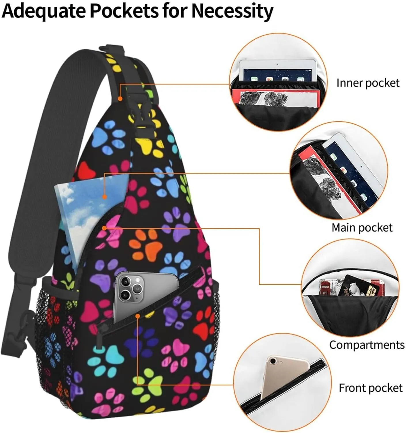 Cute Dog Paw Print Sling Bag Crossbody Bags Backpacks Dog Paw Chest Bag for Women Men Working, Shopping