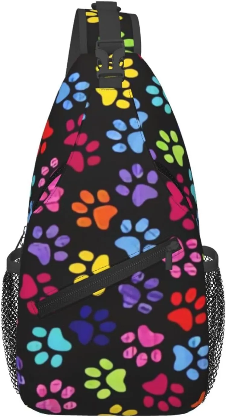 Cute Dog Paw Print Sling Bag Crossbody Bags Backpacks Dog Paw Chest Bag for Women Men Working, Shopping