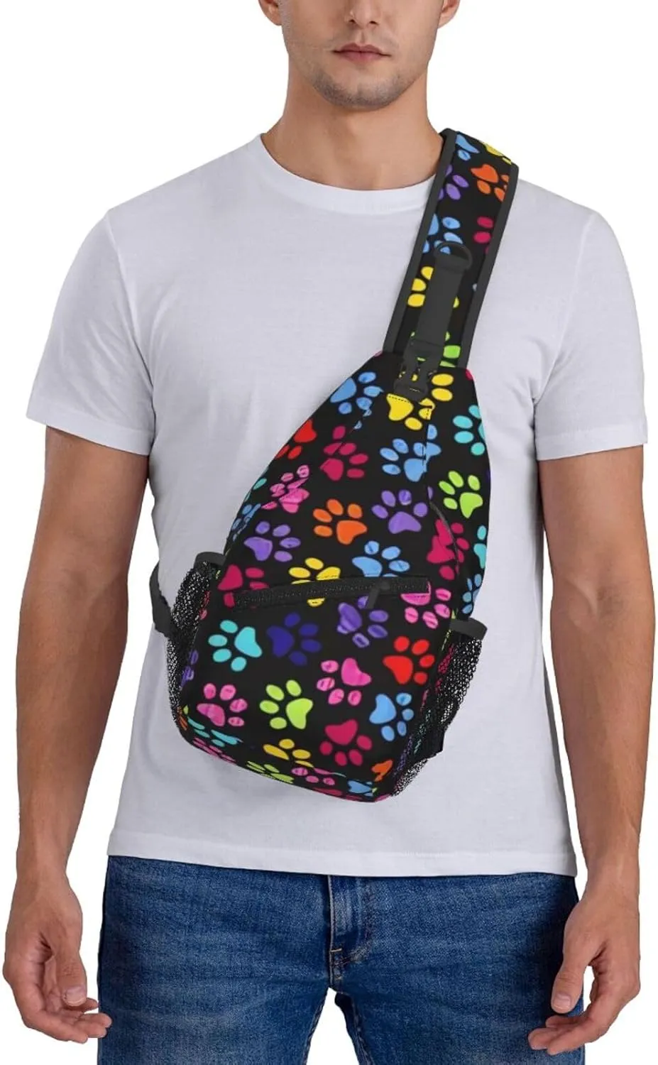 Cute Dog Paw Print Sling Bag Crossbody Bags Backpacks Dog Paw Chest Bag for Women Men Working, Shopping
