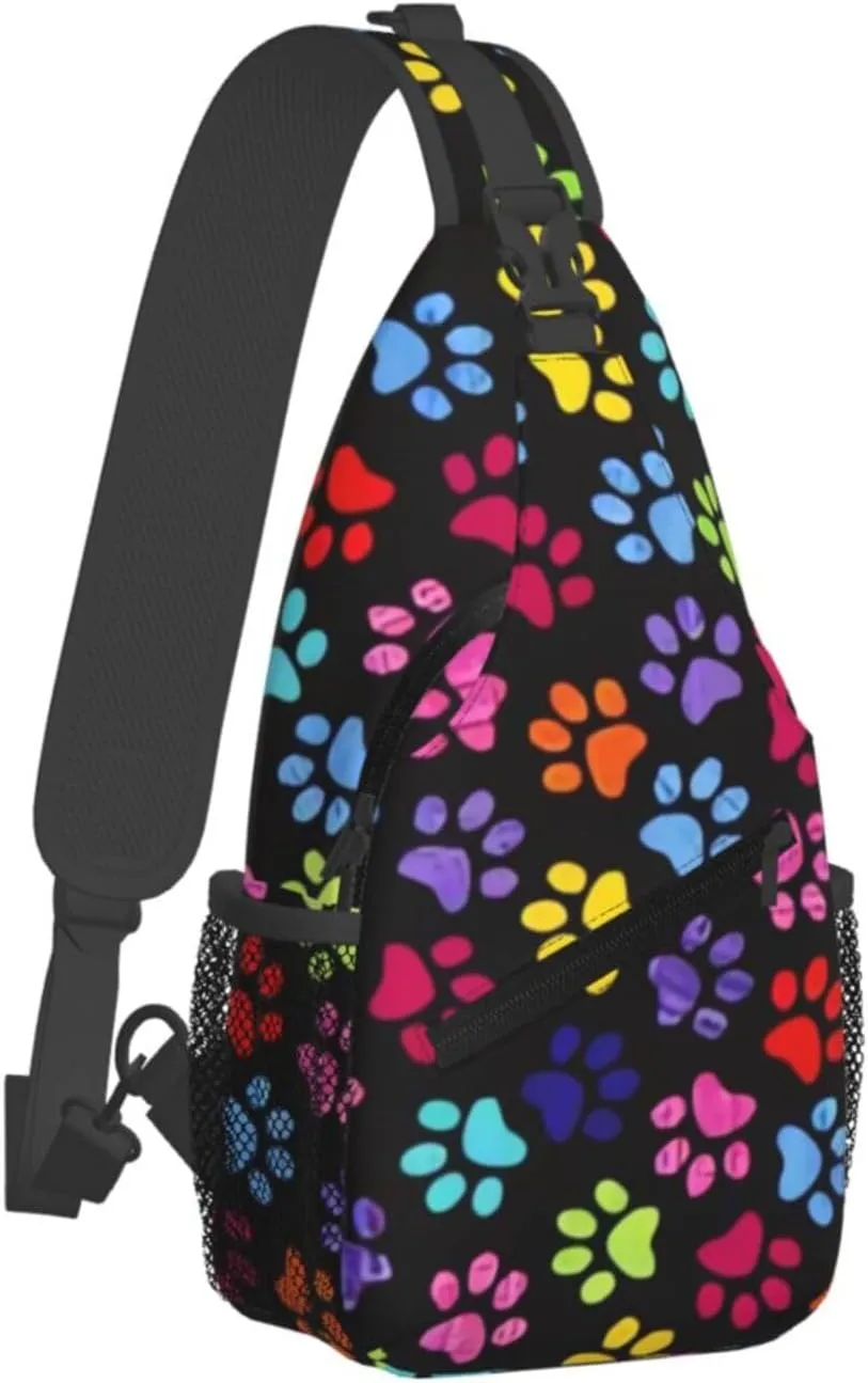 Cute Dog Paw Print Sling Bag Crossbody Bags Backpacks Dog Paw Chest Bag for Women Men Working, Shopping