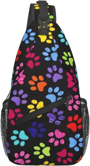 Cute Dog Paw Print Sling Bag Crossbody Bags Backpacks Dog Paw Chest Bag for Women Men Working, Shopping