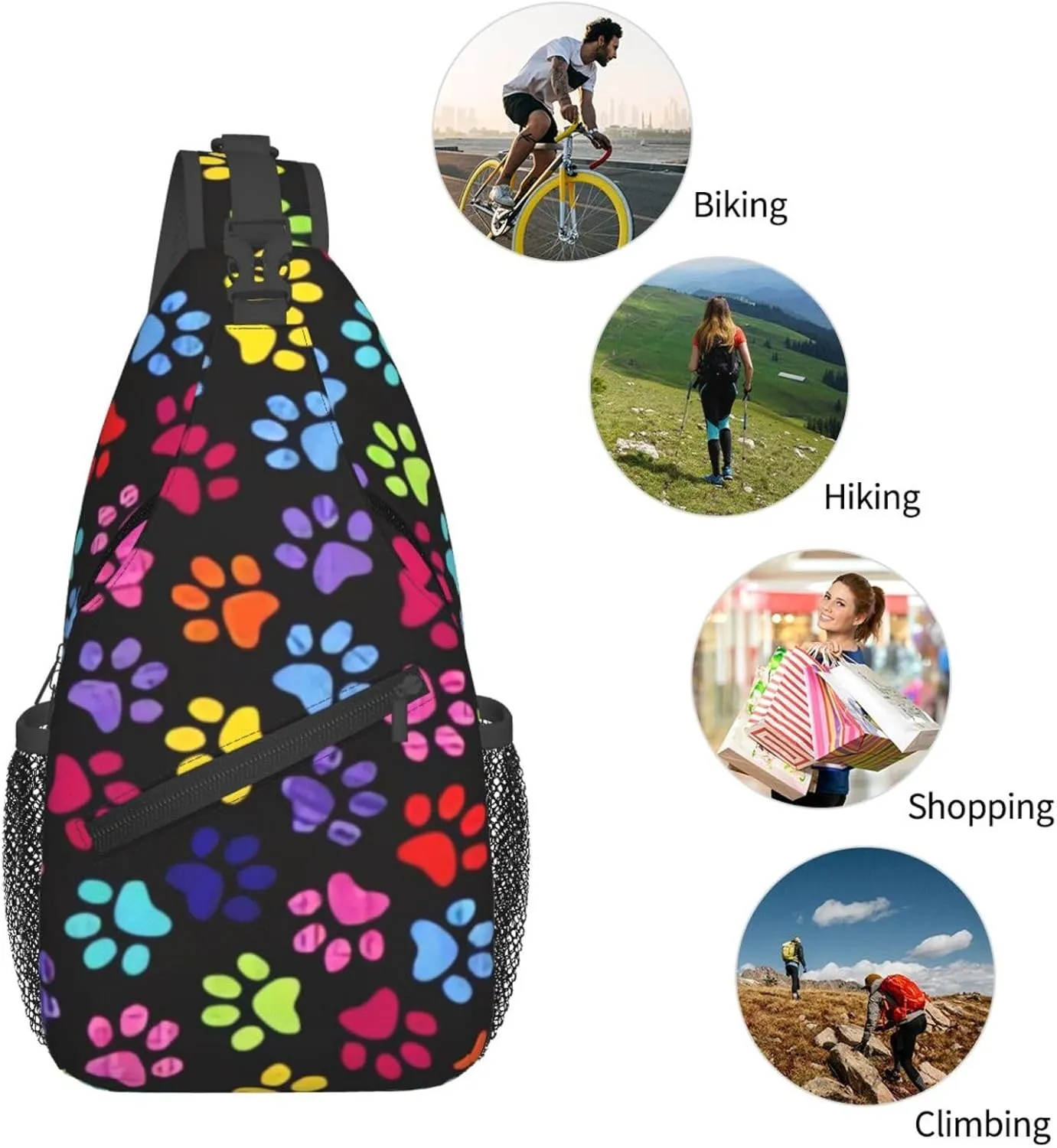 Cute Dog Paw Print Sling Bag Crossbody Bags Backpacks Dog Paw Chest Bag for Women Men Working, Shopping