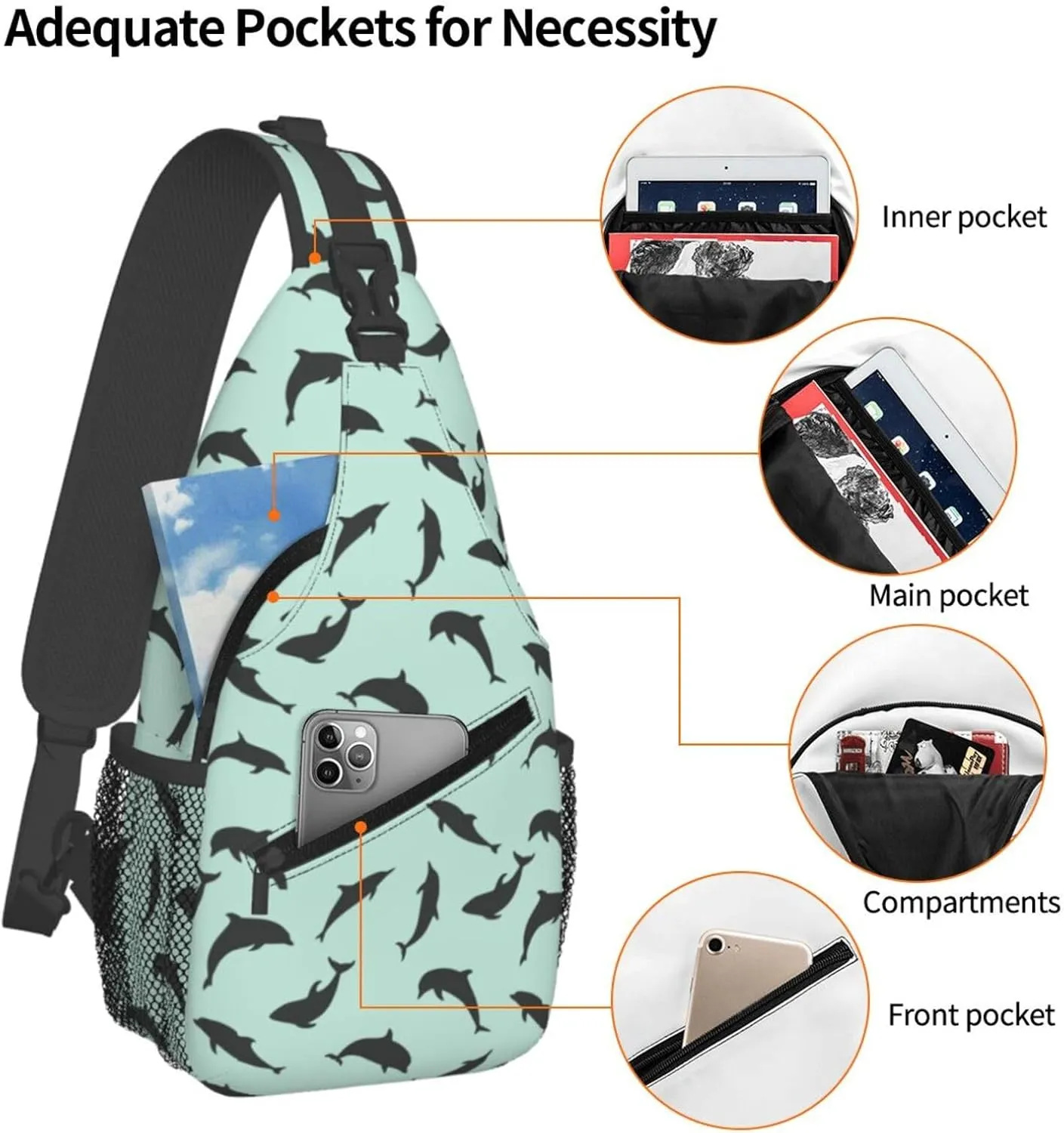 Cute Dolphin Crossbody Bag Cute Shoulder Bag Backpack Cute Dolphin Sling Bag Chest Casual Daypack Bag