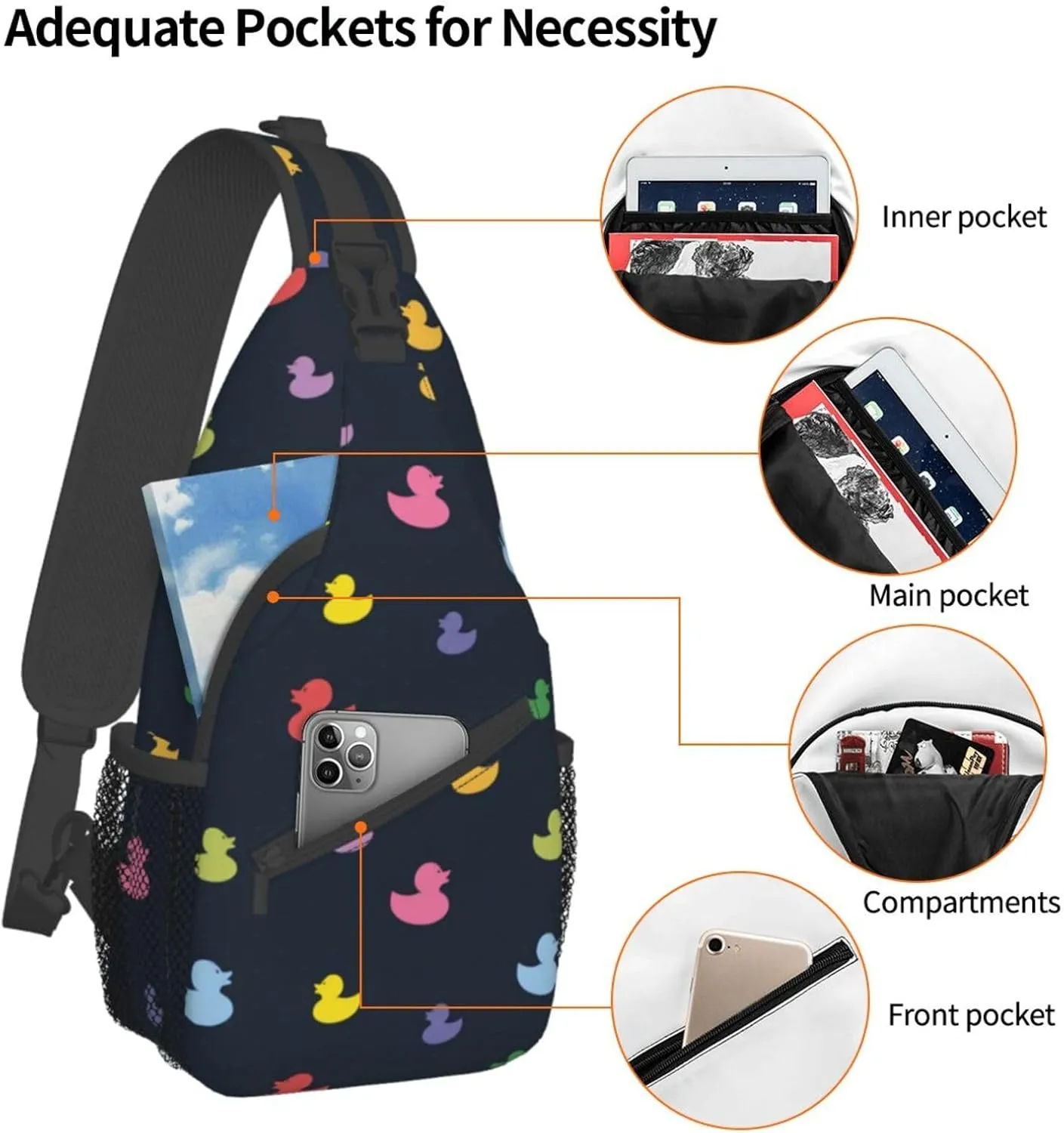 Cute Duck Print Sling Backpack Travel Hiking Daypack Cute Duck Crossbody Casual Shoulder Bag