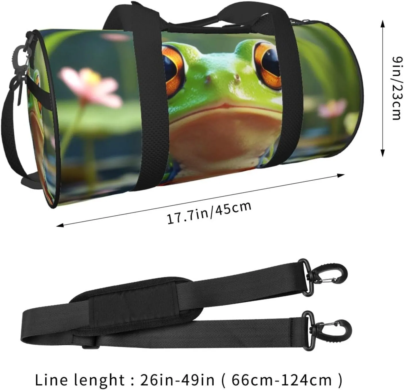 Cute Frog Printed Travel Bag,Round Personal Item Storage bag,Foldie Duffel Bag for Traveling Vacation,Fitness,Sports