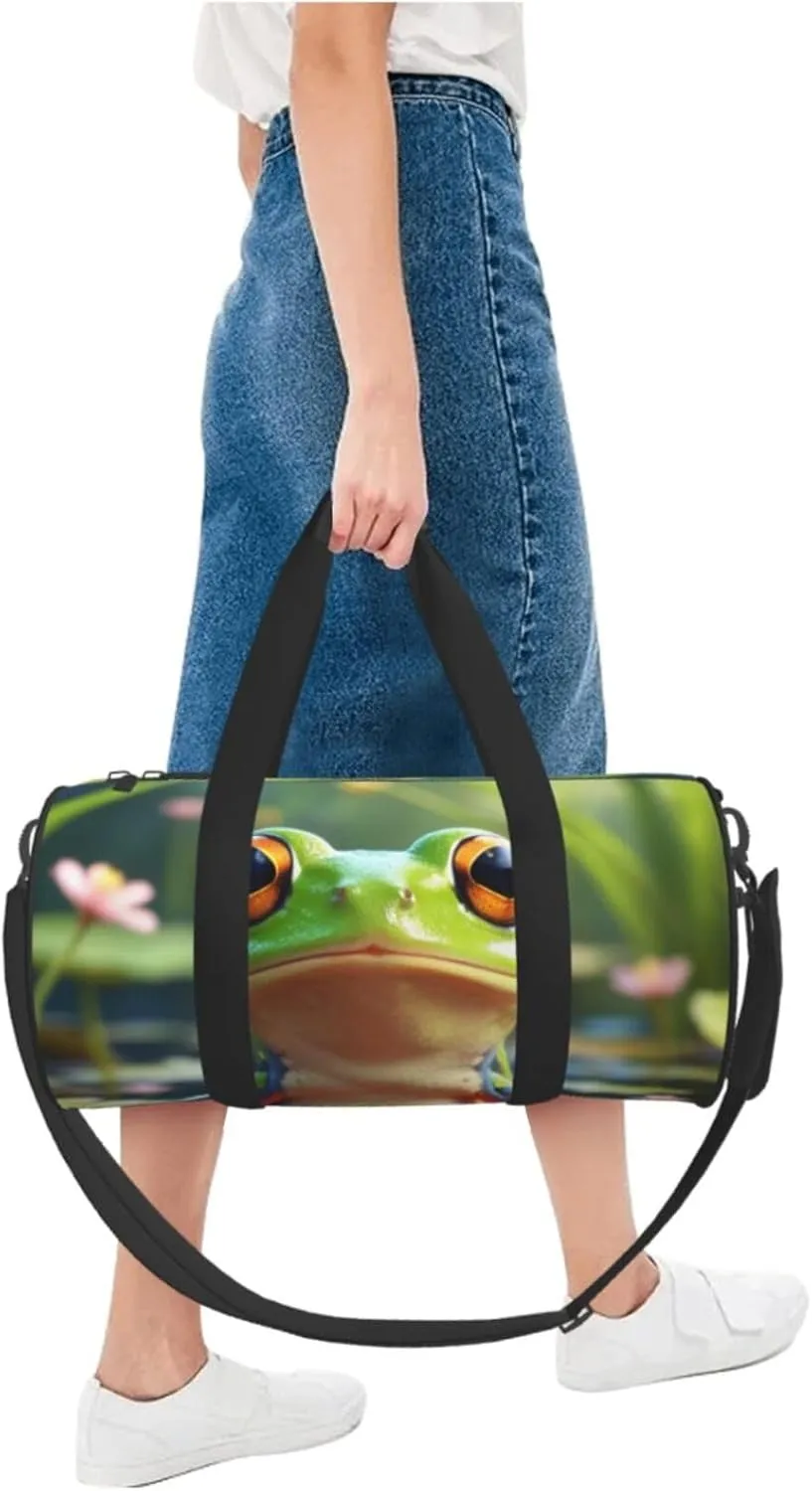 Cute Frog Printed Travel Bag,Round Personal Item Storage bag,Foldie Duffel Bag for Traveling Vacation,Fitness,Sports