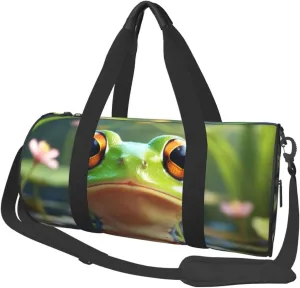 Cute Frog Printed Travel Bag,Round Personal Item Storage bag,Foldie Duffel Bag for Traveling Vacation,Fitness,Sports