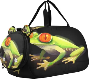 Cute Frogs Kids Overnight Sports Duffel Bags with Shoe Compartment & Wet Pocket Travel Sport Gym Bag for Girls Boys