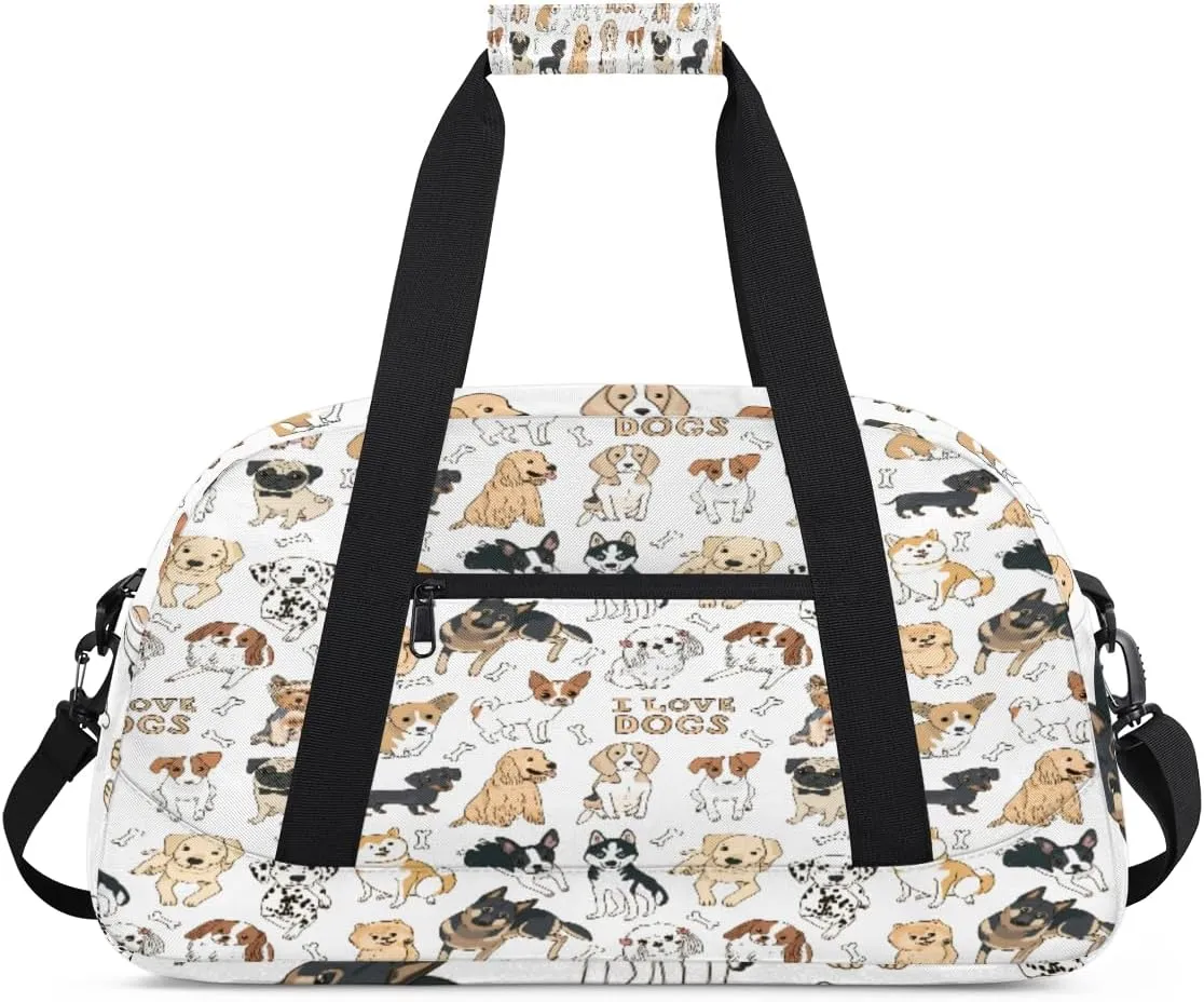 Cute Graffiti Dog Gym Duffel Bag for Men Women Dog Sports Tote Bag with Adjustable Shoulder Strap for Dance Gymnastics Traveling Outdoor Camping Overnight Stay